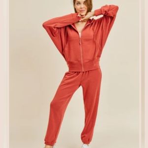 Mauve Draped Fleece Lined Hoodie & Jogger Set